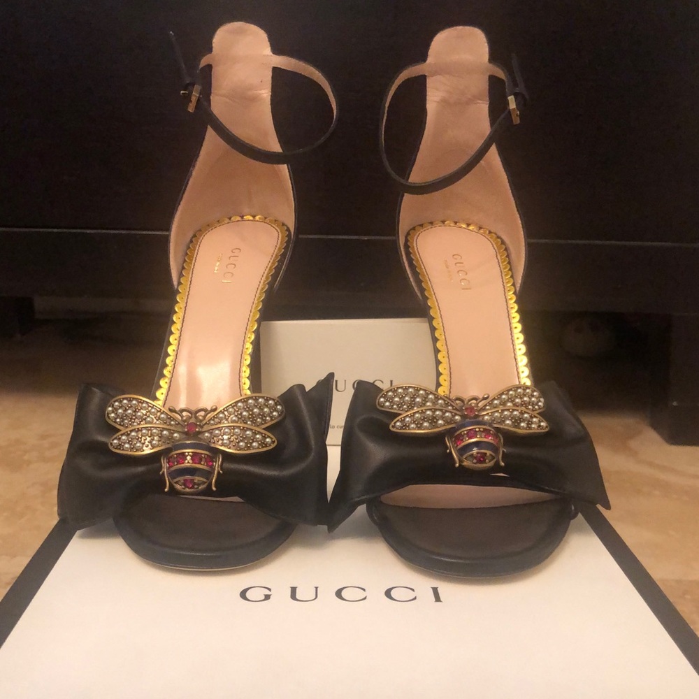Gucci Embellished Leather Ankle-Strap Sandals